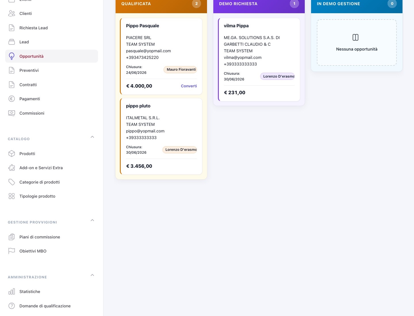 Kanban opportunità nel gestionale commerciale